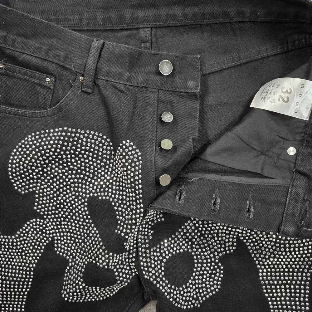 Mnml Jeans Mens 31x35‎ (tag 32) Black Skeleton Rhinestone Slim Straight Denim